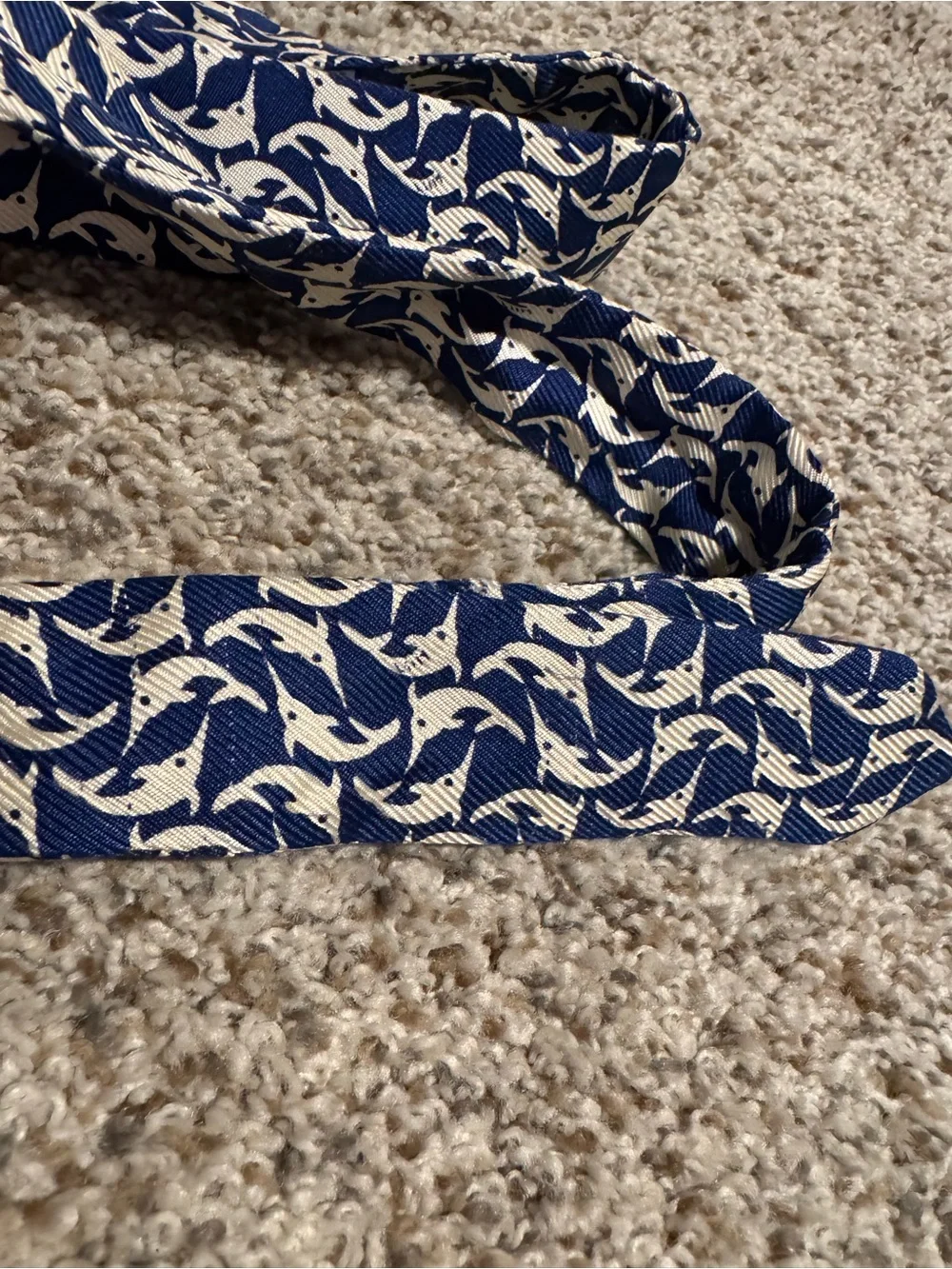 Lilly Pulitzer Silk Navy and White Dolphin D-Ring Fabric Belt - XL (50”)